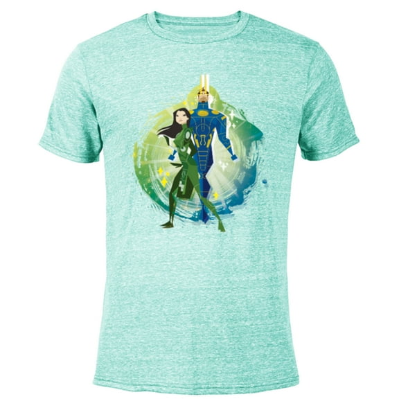 Marvel Eternals Stylized Cartoon Sersi and Ikaris - Short Sleeve Blended T-Shirt for Adults - Customized-Ocean Blue