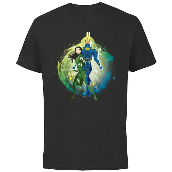 Marvel Eternals Stylized Cartoon Sersi and Ikaris - Short Sleeve Cotton T-Shirt for Adults - Customized-Black