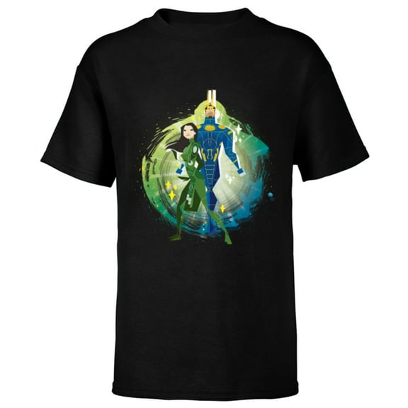 Marvel Eternals Stylized Cartoon Sersi and Ikaris - Short Sleeve T-Shirt for Kids - Customized-Black