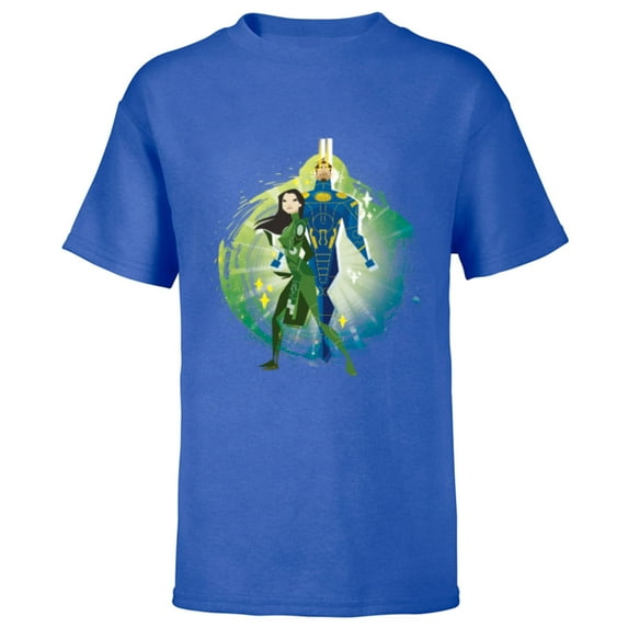 Marvel Eternals Stylized Cartoon Sersi and Ikaris - Short Sleeve T-Shirt for Kids - Customized-Royal