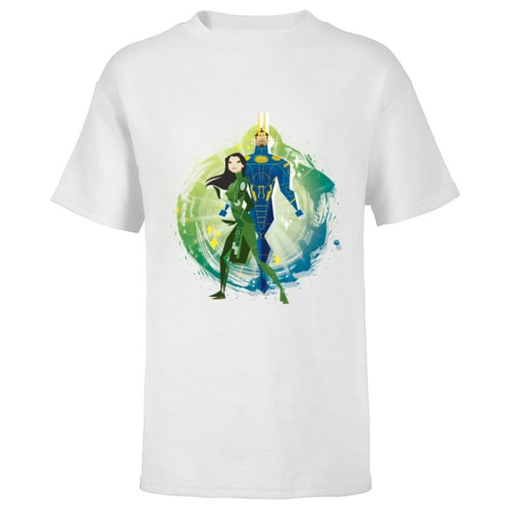 Marvel Eternals Stylized Cartoon Sersi and Ikaris - Short Sleeve T-Shirt for Kids - Customized-White