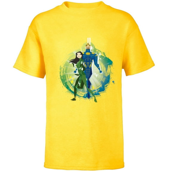 Marvel Eternals Stylized Cartoon Sersi and Ikaris - Short Sleeve T-Shirt for Kids - Customized-Yellow