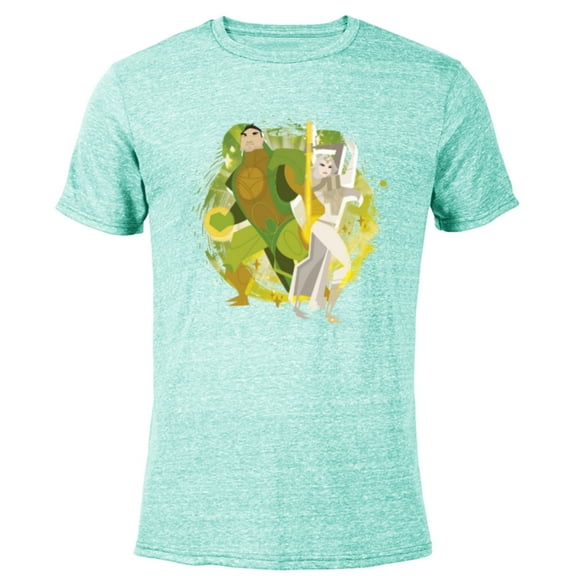 Marvel Eternals Stylized Cartoon Thena and Gilgamesh - Short Sleeve Blended T-Shirt for Adults - Customized-Ocean Blue