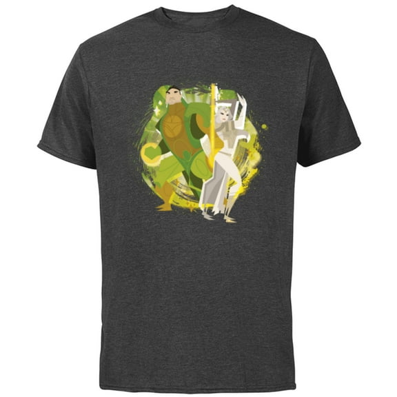 Marvel Eternals Stylized Cartoon Thena and Gilgamesh - Short Sleeve Cotton T-Shirt for Adults - Customized-Charcoal