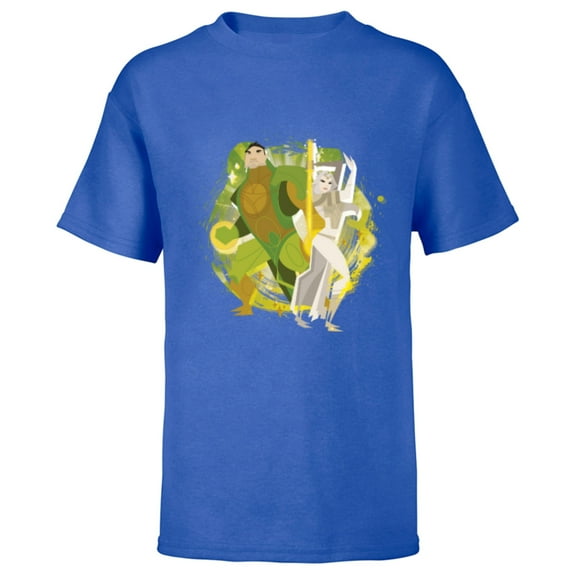 Marvel Eternals Stylized Cartoon Thena and Gilgamesh - Short Sleeve T-Shirt for Kids - Customized-Royal