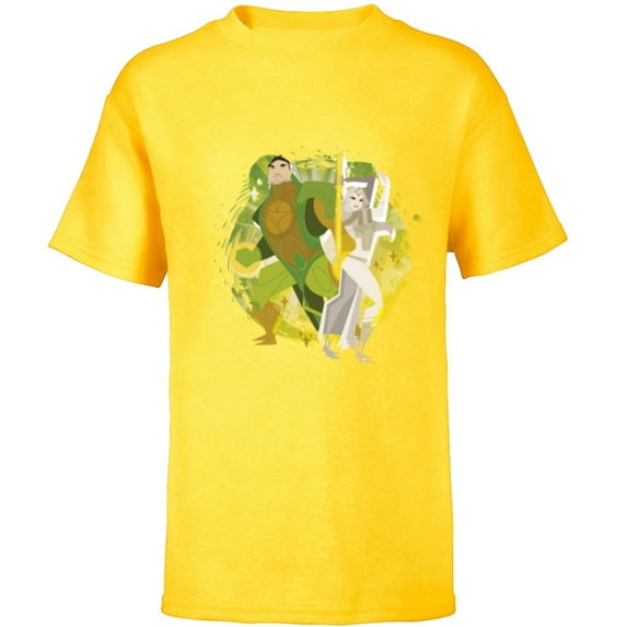 Marvel Eternals Stylized Cartoon Thena and Gilgamesh - Short Sleeve T-Shirt for Kids - Customized-Yellow