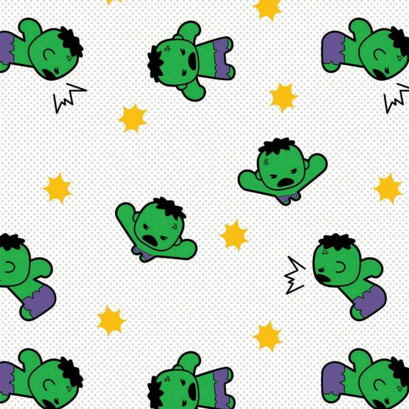 Marvel Fabric Kawaii Hulk in White Fabric by The Yard