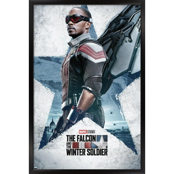Marvel Falcon and Winter Soldier - Falcon One Sheet Wall Poster, 14.725" x 22.375", Framed