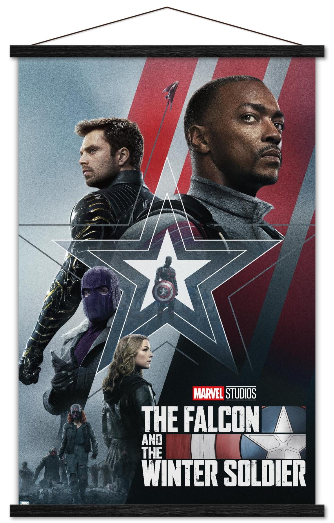 Marvel Falcon and Winter Soldier - Group One Sheet Wall Poster with Wooden Magnetic Frame, 22.375" x 34"