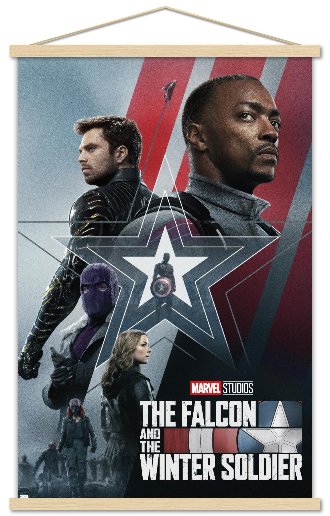 Marvel Falcon and Winter Soldier - Group One Sheet Wall Poster with Wooden Magnetic Frame, 22.375" x 34"