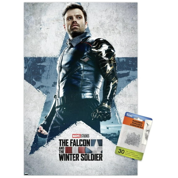 Marvel Falcon and Winter Soldier - Winter Soldier One Sheet Wall Poster with Pushpins, 14.725" x 22.375"