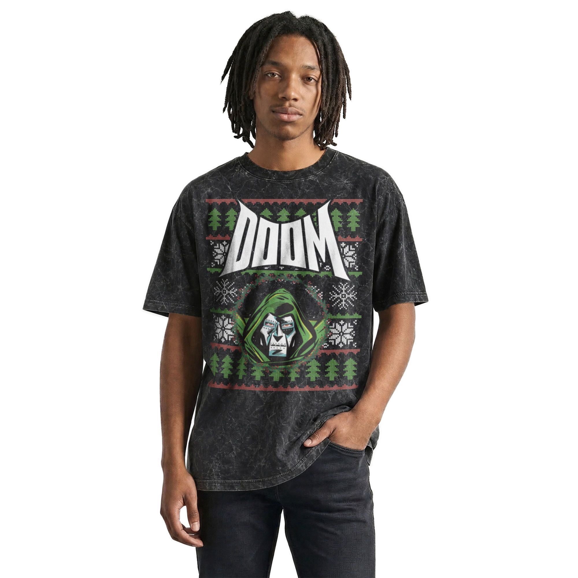 Marvel Fantastic 4 Classics Doctor Doom Green Tree Snowflake Sweater T ...
