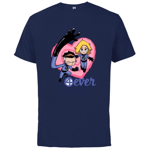 Marvel Fantastic 4Ever Heart Valentine's Day - Short Sleeve Cotton T-Shirt for Adults - Customized-Navy