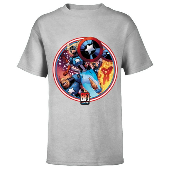Marvel Fantastic Four Cap America 80th Anniversary Covers Standard - Short Sleeve T-Shirt for Kids – Customized-Athletic Heather