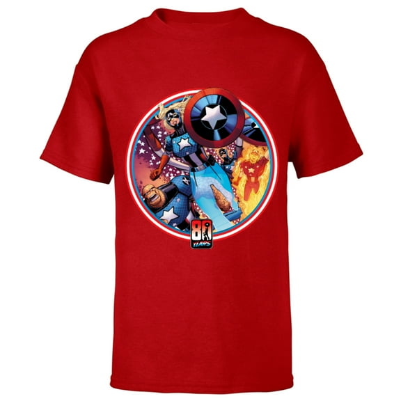 Marvel Fantastic Four Cap America 80th Anniversary Covers Standard - Short Sleeve T-Shirt for Kids – Customized-Red
