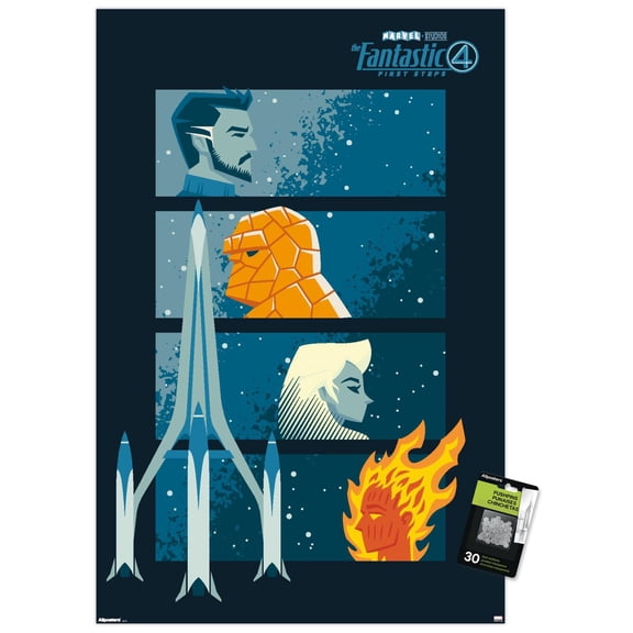 Marvel Fantastic Four: First Steps (2025) - Illustration Wall Poster with Push Pins, 22.375" x 34"