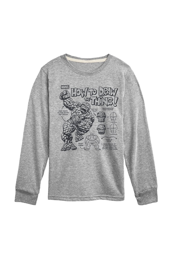- How To Draw The Thing - Youth Boys Long Sleeve Graphic T-Shirt