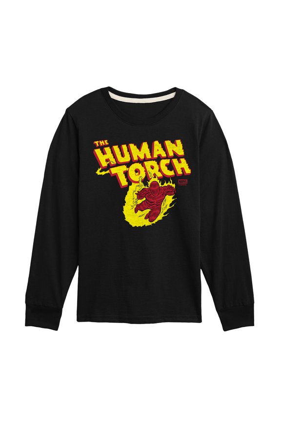 - Human Torch Logo - Youth Boys Long Sleeve Graphic T-Shirt
