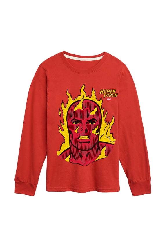- Human Torch Portrait - Youth Boys Long Sleeve Graphic T-Shirt
