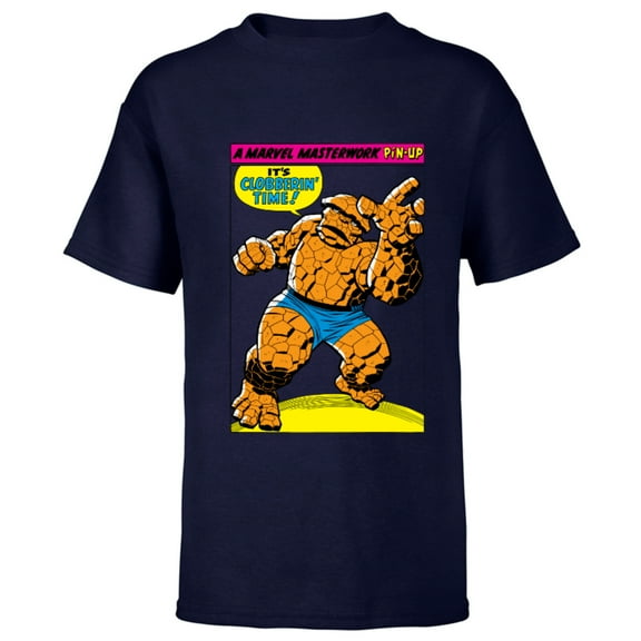 Marvel Fantastic Four The Thing Masterwork Pin-Up - Short Sleeve T-Shirt for Kids - Customized-Navy