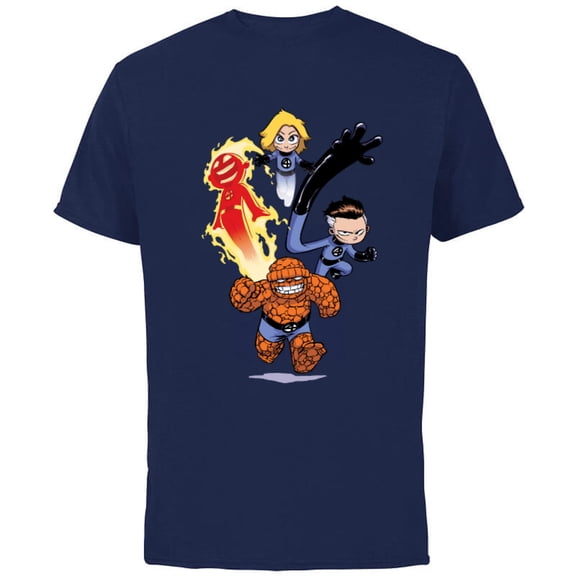 Marvel Fantastic Four Young - Short Sleeve Cotton T-Shirt for Adults - Customized-Navy