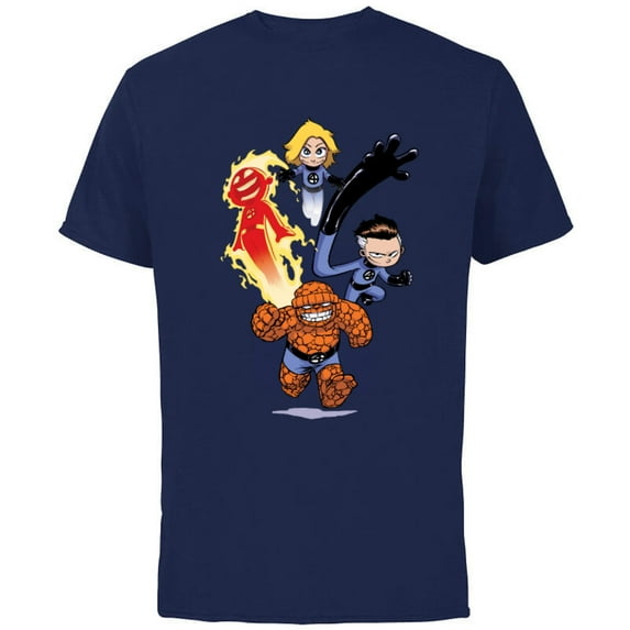 Marvel Fantastic Four Young - Short Sleeve Cotton T-Shirt for Adults - Customized-Navy