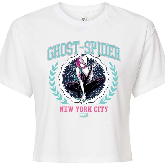 Marvel - Ghost Spider Collegiate - Juniors Cropped Graphic T-Shirt