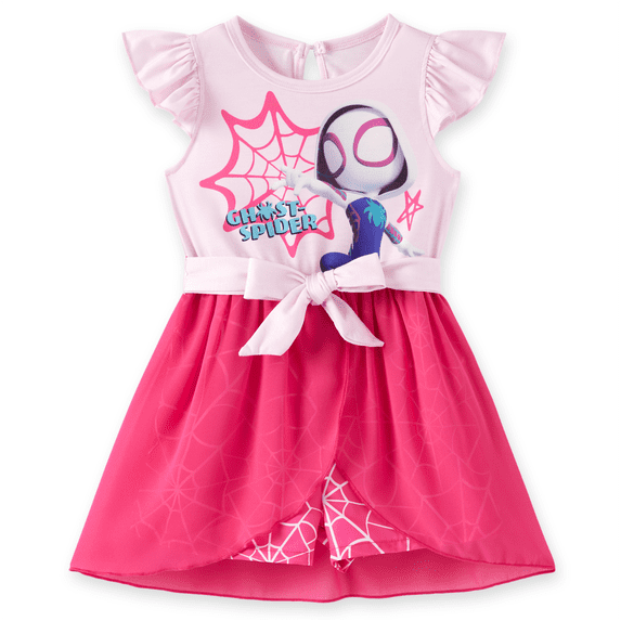 Marvel Ghost-Spider Girls Romper Dresses Pink Graphic Tutu Skirt Jumpsuits Halloween Birthday Gifts Outfit Baby Toddlers 2T