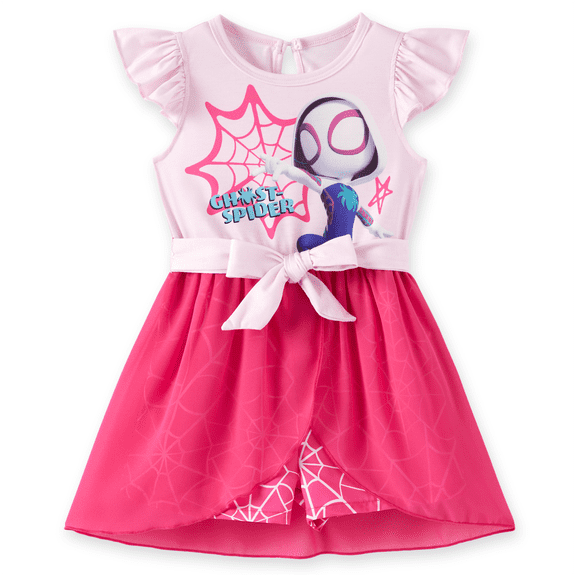 Marvel Ghost-Spider Girls Romper Dresses Pink Graphic Tutu Skirt Jumpsuits Halloween Birthday Gifts Outfit Toddlers Kids 3-4T