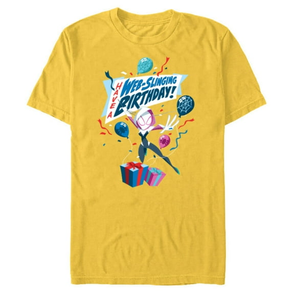 Marvel Ghost Spider Gwen Stacy Have a Web-Slinging Birthday - Short Sleeve Blended T-Shirt for Adults - Customized-Yellow