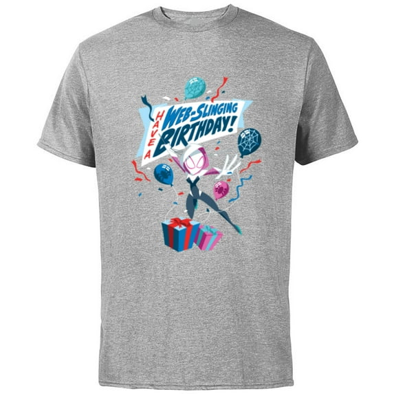 Marvel Ghost Spider Gwen Stacy Have a Web-Slinging Birthday - Short Sleeve Cotton T-Shirt for Adults - Customized-Athletic Heather