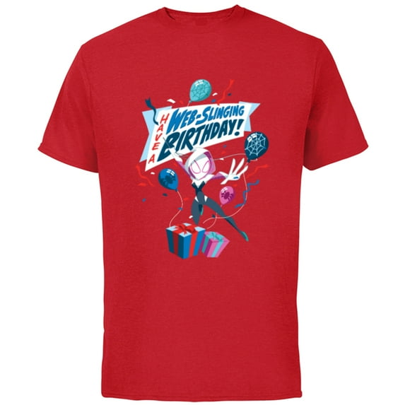 Marvel Ghost Spider Gwen Stacy Have a Web-Slinging Birthday - Short Sleeve Cotton T-Shirt for Adults - Customized-Red