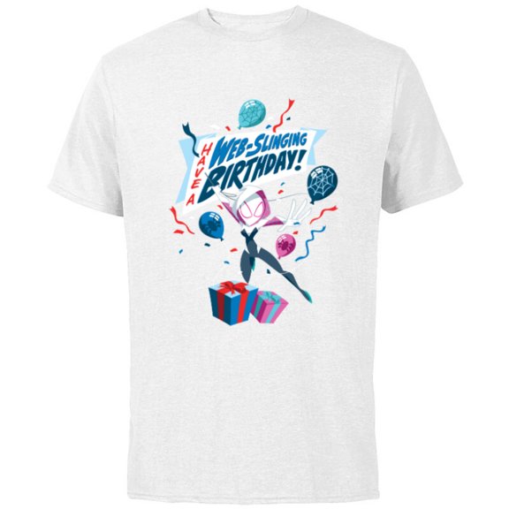 Marvel Ghost Spider Gwen Stacy Have a Web-Slinging Birthday - Short Sleeve Cotton T-Shirt for Adults - Customized-White