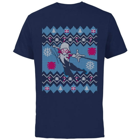 Marvel Ghost-Spider Spider-Gwen Ugly Christmas Sweater - Short Sleeve Cotton T-Shirt for Adults - Customized-Navy