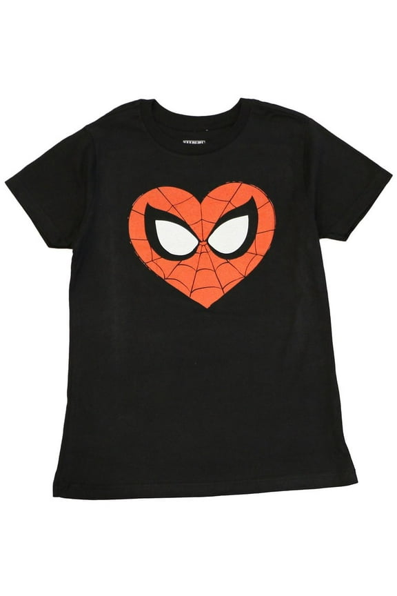 Girls' Spiderman Heart Face Tee, Black M(7/8)