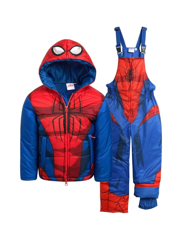 Spider-Man Boys Snow Suit Set - 2 Piece Spidey Miles Morales Insulated Boys Ski Jacket & Snow Bib