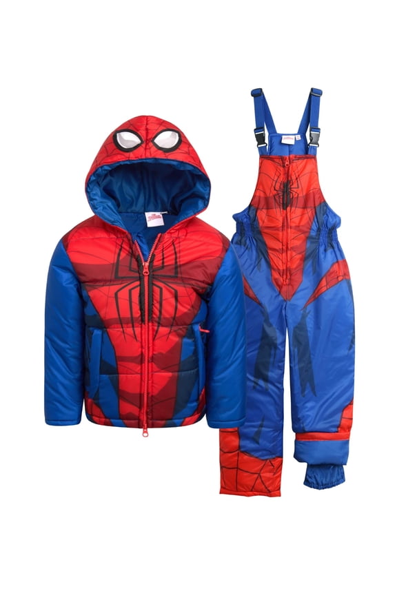 Spider-Man Boys Snow Suit Set - 2 Piece Spidey Miles Morales Insulated Boys Ski Jacket & Snow Bib