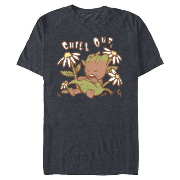 Marvel Groot Chill Out Relax Guardians of the Galaxy - Short Sleeve Blended T-Shirt for Adults - Customized-Navy Heather