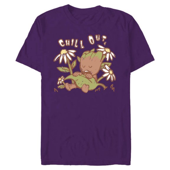 Marvel Groot Chill Out Relax Guardians of the Galaxy - Short Sleeve Blended T-Shirt for Adults - Customized-Purple