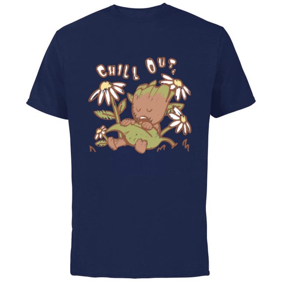 Marvel Groot Chill Out Relax Guardians of the Galaxy - Short Sleeve Cotton T-Shirt for Adults - Customized-Navy