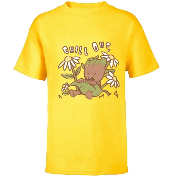 Marvel Groot Chill Out Relax Guardians of the Galaxy - Short Sleeve T-Shirt for Kids - Customized-Yellow