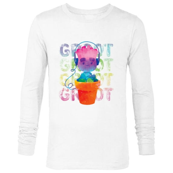 Marvel Groot Headphones & Flowerpot Rainbow Colors - Long Sleeve T-Shirt for Men - Customized-White