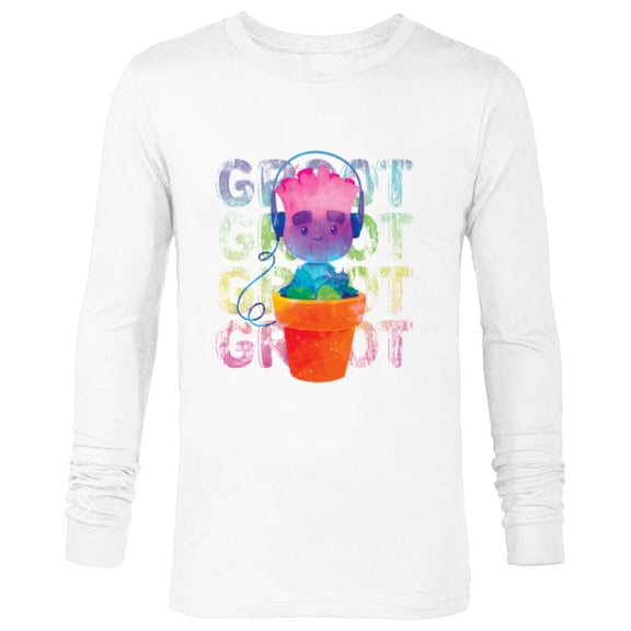 Marvel Groot Headphones & Flowerpot Rainbow Colors - Long Sleeve T-Shirt for Men - Customized-White