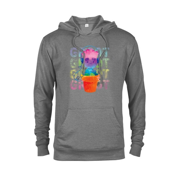 Marvel Groot Headphones & Flowerpot Rainbow Colors - Pullover Hoodie for Adults - Customized-Graphite Heather