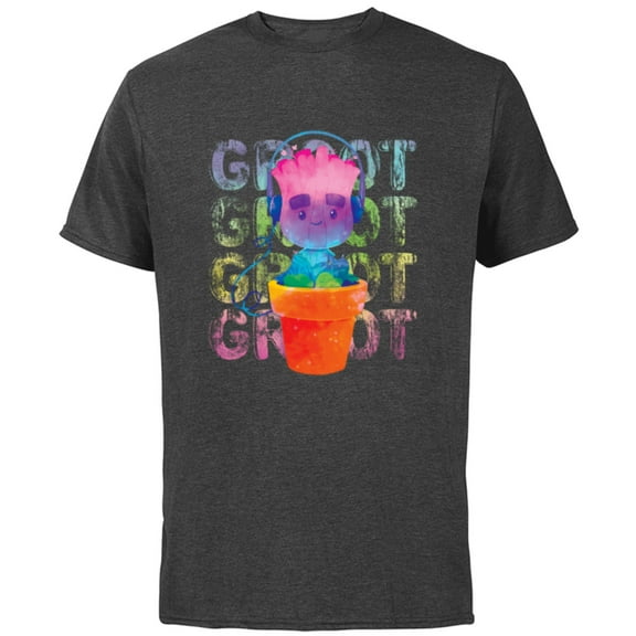 Marvel Groot Headphones & Flowerpot Rainbow Colors - Short Sleeve Cotton T-Shirt for Adults - Customized-Charcoal