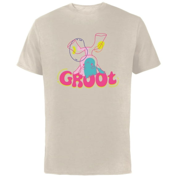 Marvel Groot Headstand 1970s Retro Guardians of the Galaxy - Short Sleeve Cotton T-Shirt for Adults - Customized-Natural
