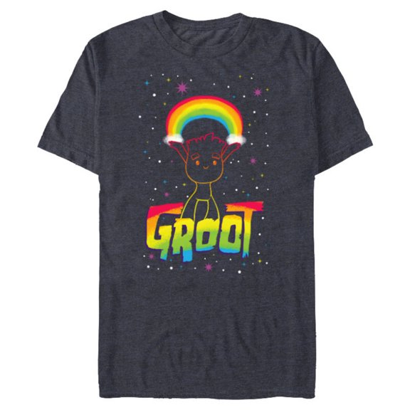 Marvel Groot Rainbow in Space Guardians of the Galaxy - Short Sleeve Blended T-Shirt for Adults - Customized-Navy Heather