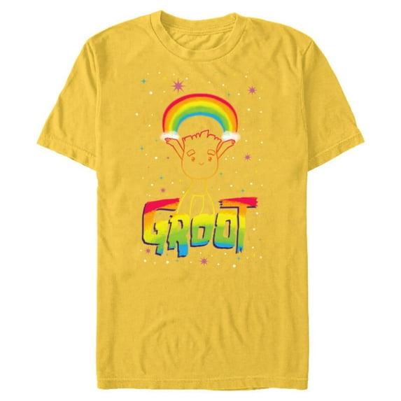 Marvel Groot Rainbow in Space Guardians of the Galaxy - Short Sleeve Blended T-Shirt for Adults - Customized-Yellow