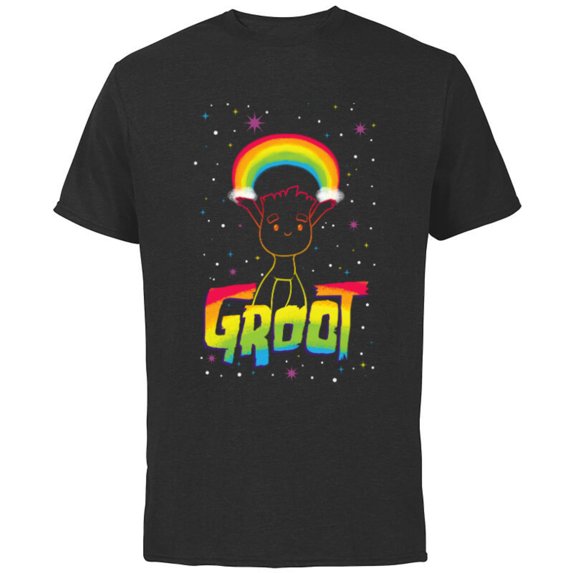 Marvel Groot Rainbow in Space Guardians of the Galaxy - Short Sleeve Cotton T-Shirt for Adults - Customized-Black