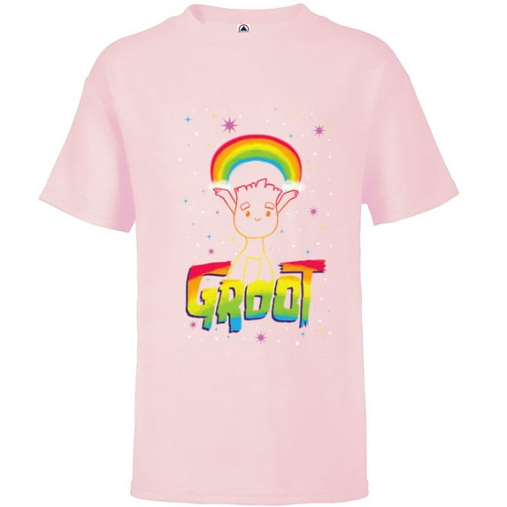 Marvel Groot Rainbow in Space Guardians of the Galaxy - Short Sleeve T-Shirt for Kids - Customized-Soft Pink